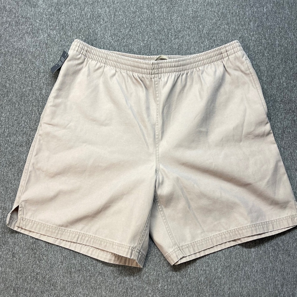 Eddie Bauer Mens Khaki Cotton Elastic Waist Shorts XL Tan Pull On‎ Hiking Chino